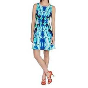 Karen Millen Aqua and Navy Patterned Mini Dress
